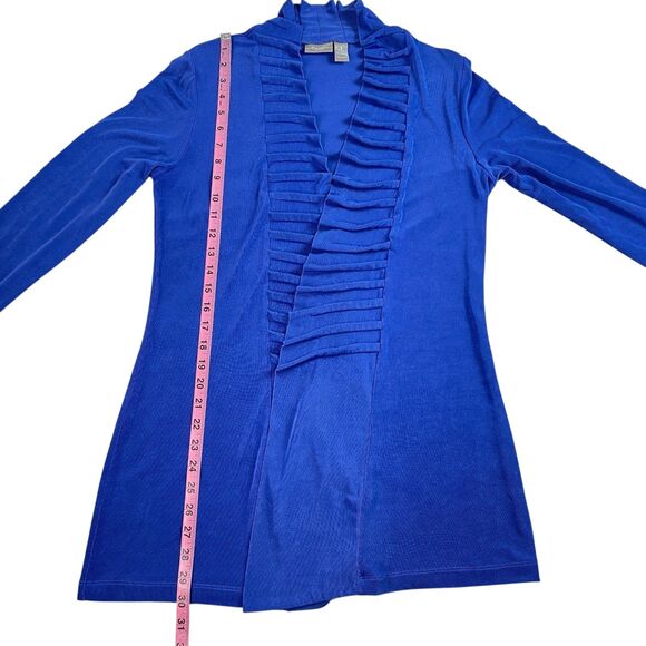 Chico’s Travelers Open Front Cardigan Size 1 (Medium) Blue Ruffle Long Sleeve - Picture 8 of 10